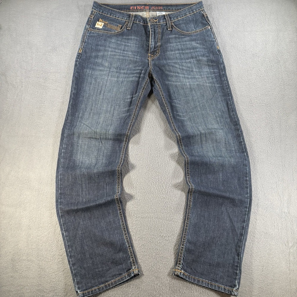 Cinch Jesse Jeans Mens 33x32 Blue Dark Wash Straight Leg Western Rancher Rodeo